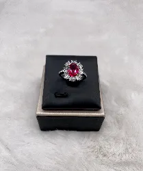 bague marguerite en d'oxydes rouge et blancs argent 925 millième (22 ct) 4,66g