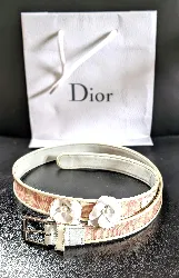 christian dior ceinture vintage monogramme couleur rose blanc crème avec fleur trotter oblique