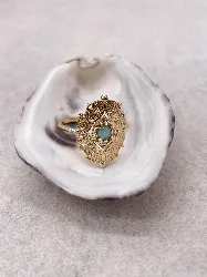 2980560  bague fine plaquée or disque marquise centrée d'une amazonite t58