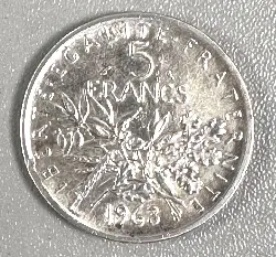 5 francs semeuse 1963 argent 835 millième 11,83g