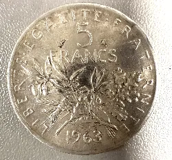 5 francs semeuse 1963 argent 835 millième 12g