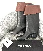 bottes chanel cavalière en cuir noir et marron