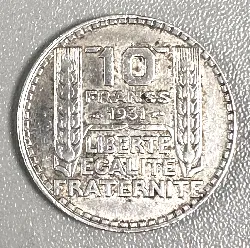 pièce 10 francs turin 1931 argent 680 millième 9,97g