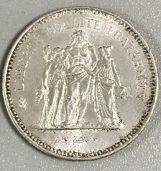 piece 50 francs hercule 1975 argent 925 millième (22 ct)  argent 900 millième 29,99g