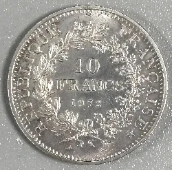 pièce argent 10 francs hercule 1972 argent 900 millième 25,01g