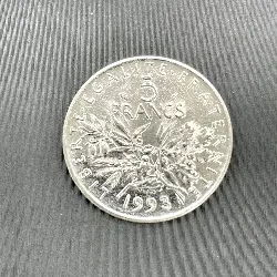 pièce argent 5 francs semeuse 1993 argent 835 millième 10g