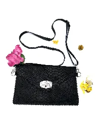 sac pochette en cuir noir