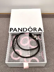 bracelet pandora double rang en cuir noir argent 925 millième (22 ct) 5,87g