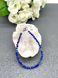 brpi bracelet billes en pierre lapis lazuli d3mm et métal argenté l16-22 cm