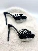 mules à talons rené caovilla noires et grises à strass et paillettes