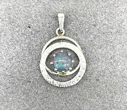 pendentif doule cercles orné d'une pierre bleu argent autre 2,04g