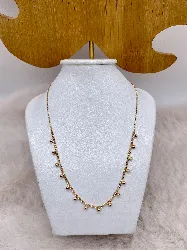 collier pl-or chaîne maille gourmette et boules en breloque