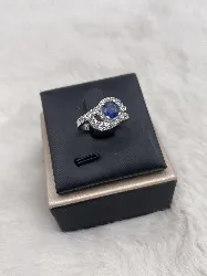 bague spirale et oxyde bleu central argent 925 millième (22 ct) 1,74g