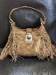 céline sac vintage en daim à franges couleur camel