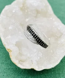 bague anneau double pavé de oxydes blanche et noires argent 925 millième (22 ct) 2,35g