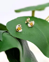 boucles d'oreilles puces abeille émaillée or 375 millième (9 ct) 0,28g