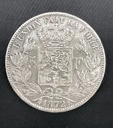 pièce d'argent 5 francs léopold ii roi des belges 1897 argent 900 millième 24,86g