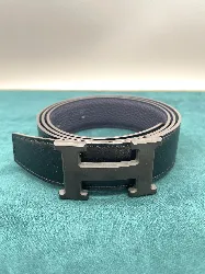 hermès ceinture réversible noire et bleu nuit,boucle h mate noire