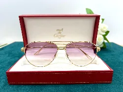 cartier lunette de soleil santos en métal finition dorée lisse ,forme pilote,verres dégradés marrons