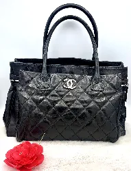 sac chanel grand cabas en cuir vieilli noir 37x24x15cm