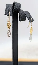 boucles d'oreilles feuilles pendantes en 2 ors or 750 millième (18 ct) 0,91g