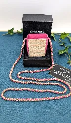 chanel mini étui / pochette à bandoulière chaîne sangle en cuir rose et beige poney cheveux