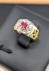 bague ancienne en or et argent centrée d'un rubis chauffé entouré de diamants taille rose or 750 millième (18 ct) 3,2g