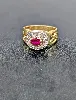 bague ancienne en or et argent centrée d'un rubis chauffé entouré de diamants taille rose or 750 millième (18 ct) 3,2g