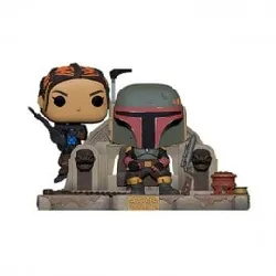 figurine funko! pop - star wars the mandalorian - pack 2 : boba fett & fennec on throne - 9 cm - 486