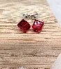 boucles d'oreilles puce pierre carré rouge argent autre 1,60g