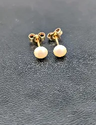 boucles d'oreilles puces demie perle de culture or 750 millième (18 ct) 0,40g