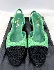 chanel escarpins / sligbacks en tweed & tissus vert et noir pointure 38