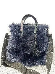 sac sacai en cuir et fourrure synthétique bleu marine