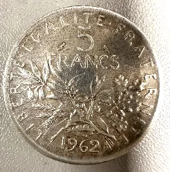 5 francs semeuse 1962 argent 835 millième 12g