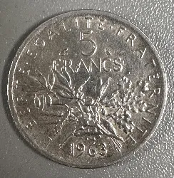 5 francs semeuse 1963 argent 835 millième 11,98g