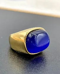 bague chevalière avec grande pierre ovale bleue t54