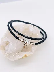 double racelet pandora en cuir noir