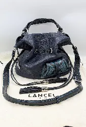 lancel sac seau premier flirt en cuir de vachette grainé bleu indigo et finition python