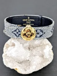 louis vuitton bracelet mini lin wish blossom en toile gris et cuir bleu