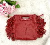 mini sac m de maje en cuir rouge à franges avec deux bandoulière dont une neuve