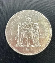 pièce d'argent 50 francs hercules 1975 argent 900 millième 30,05grammes