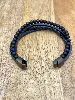 beacelet en cuir bleu marine, lapis lazuli et onyx mat 5mm l21cm