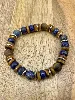 bracelet élastiqué en pierre lapis lazuli,oeil de tigre et acier d10mm