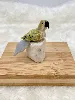 figurine de perroquet jaune sculpté en pierre sur support t2,5*2,5*5,5