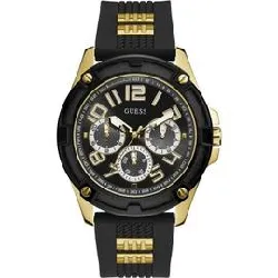 guess delta montre homme multifonction acier dor? silicone noir gw0051g2