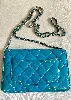 sac chanel wallet on chain en cuir vernis bleu canard