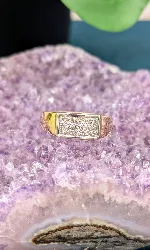 bague chevalière en 2 ors avec une pavage de petits diamants or 750 millième (18 ct) 6,73g