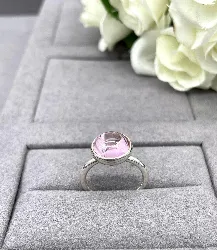 bague pandora ornée d'une pierre rose argent 925 millième (22 ct) 4,33g