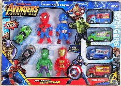 coffret avengers 4 figurines mini ( spider-man / hulk / iron man / captain america ) + 4 camions et 2 voitures miniatures - marvel