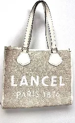 sac cabas lancel  l en toile de jute et cuir de vachette blanc